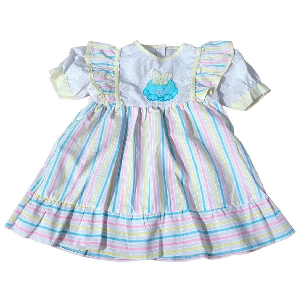Vintage Tuff Cookies Candy Stripe Embroidered bunny rabbit dress & bloomer set